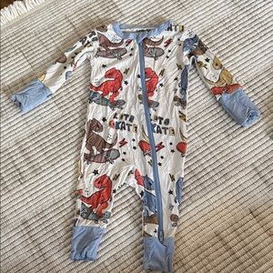 Blue Trim Dinosaur Skate One-Piece Pajamas